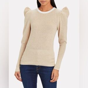 FRAME - Cashmere And Cotton Ribbed Oatmeal Puff Long Sleeve Light Sweater SZ XS